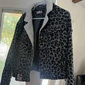 Mickey Mouse Corduroy & Sherpa Trimmed jacket leopard print w/hidden mickeys